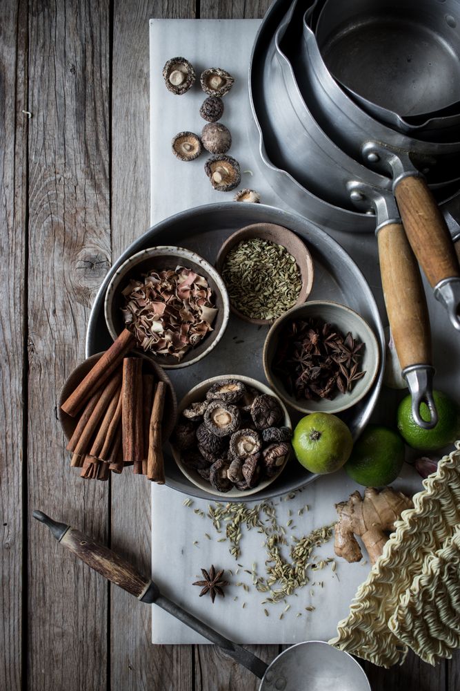 Spices and dry mushrooms on board