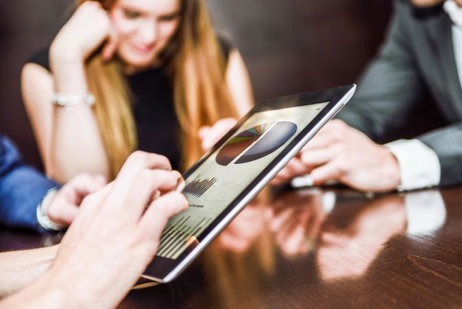 Close up of digital tablet screen during a meeting