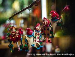 Close up of figurine ornaments in Christmas market 4myJX4