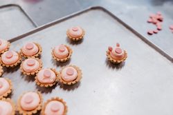 Pig shaped pastry on tray