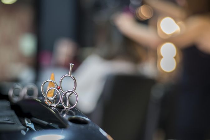 Hair stylist scissors with selective focus