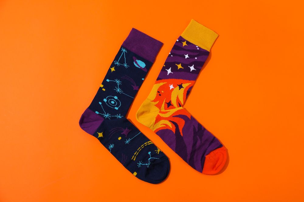 Concept of clothes for legs - socks, top view