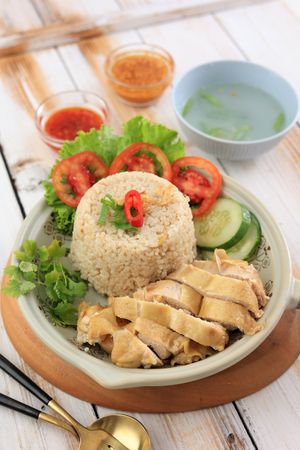 Hainanese Chicken Rice with Soup