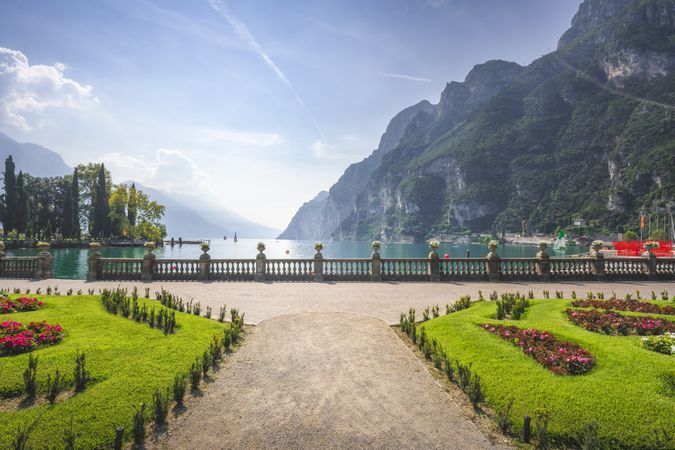 Public park gardens on the lake Garda, Riva del Garda, Italy