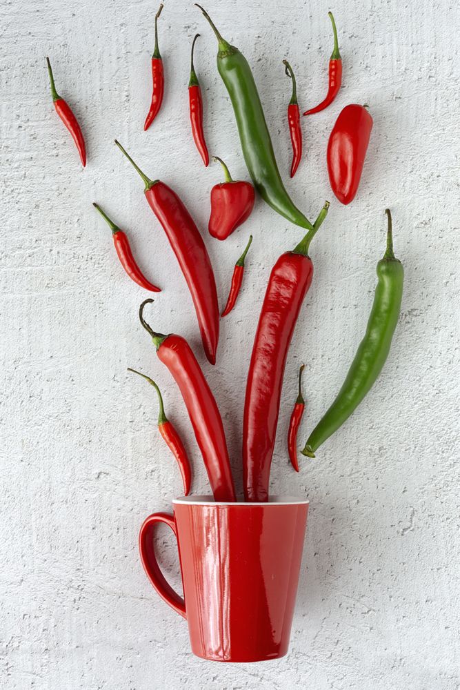 Fresh red and green and spicy chilli peppers