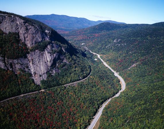 Aerial shot of Franconia Notch, Appalachian Trail, New Hampshire
