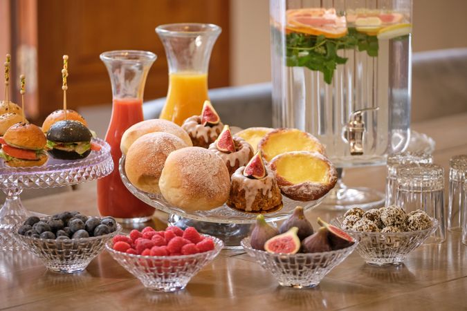 Appetizing buffet set in boardroom