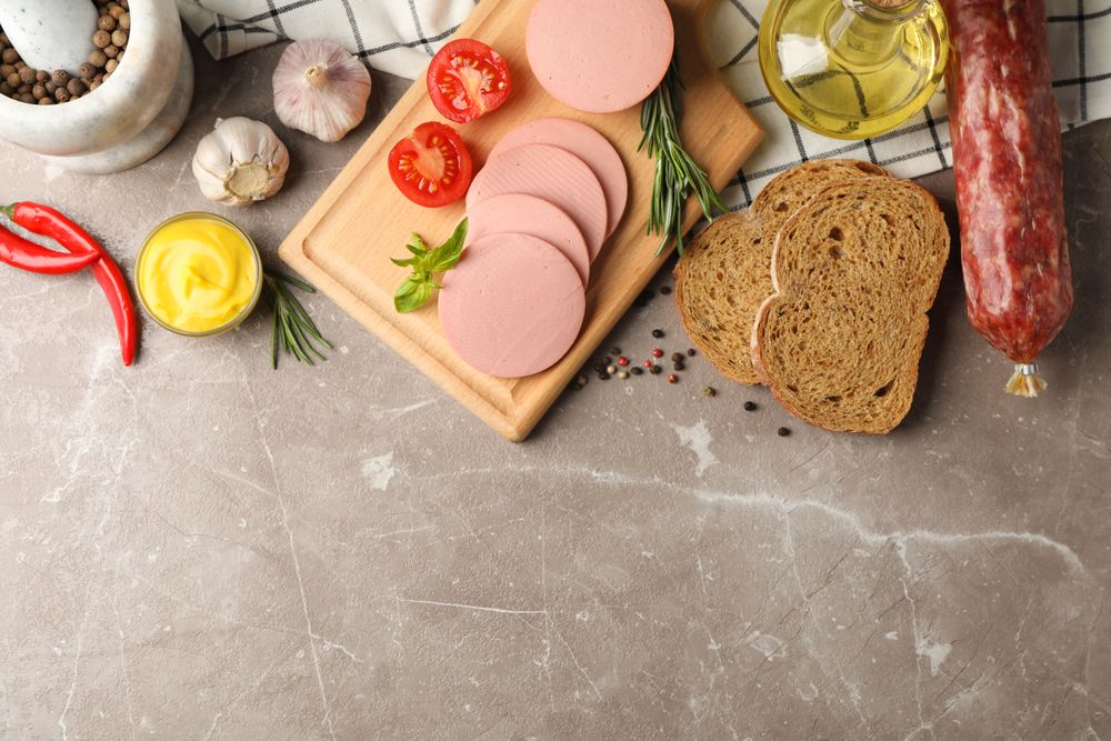 Ingredients for sandwich ready to be assembled, copy space