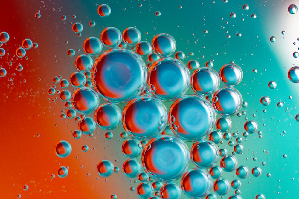 Abstract blue and red water bubbles