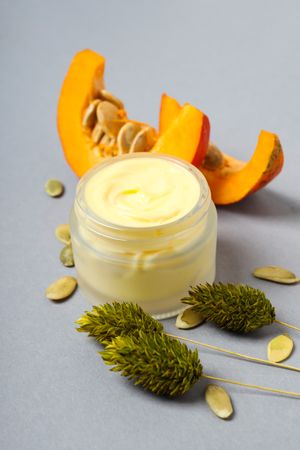 Concept of different cosmetic products, Pumpkin cosmetics