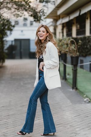 Charming woman posing on street
