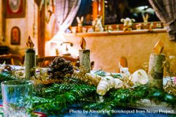 Christmas table decoration in old vintage house bxX1ab