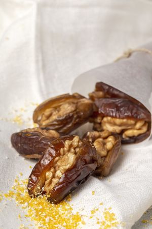 Dates fruits with walnuts, mint and cinnamon for Ramadan