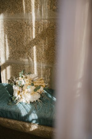 Elegant bouquet on soft cushion
