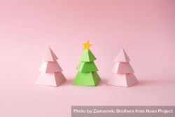 Pink and green paper Christmas trees on pink background 5kvwW0