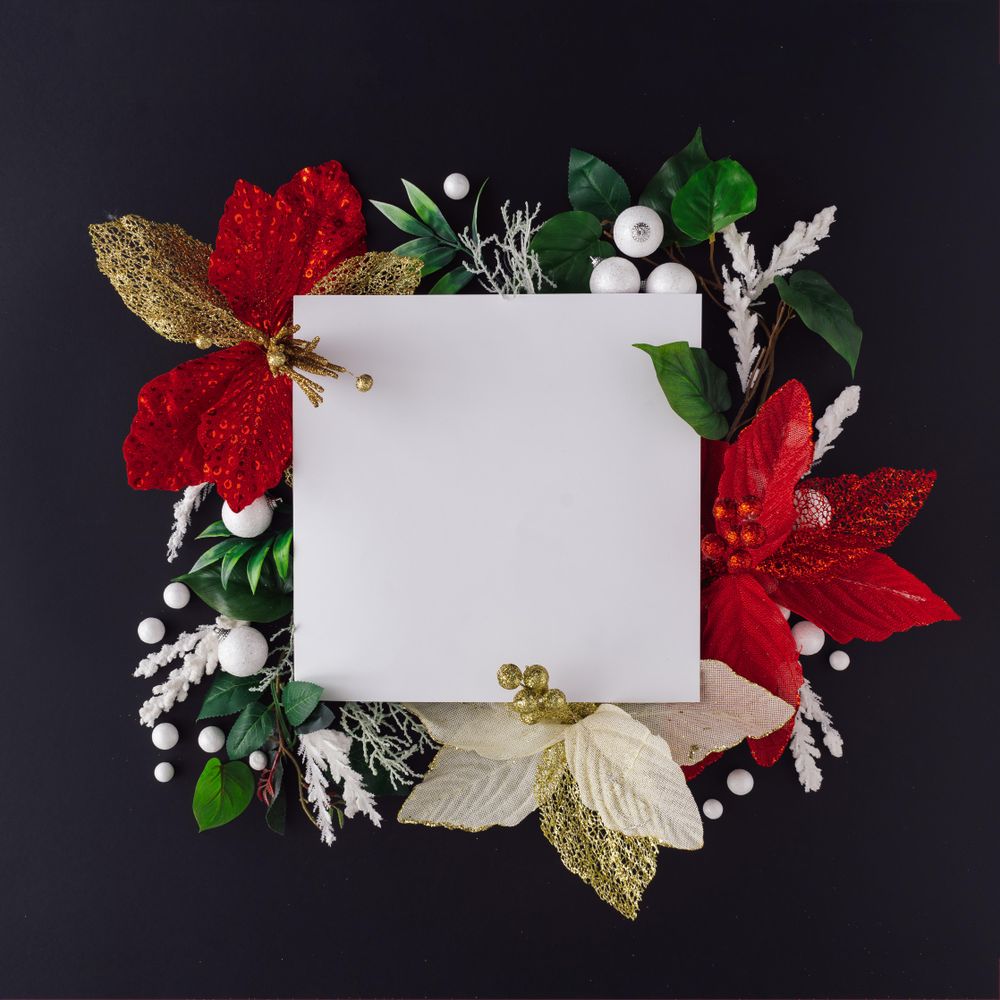 Paper card note and winter flowers