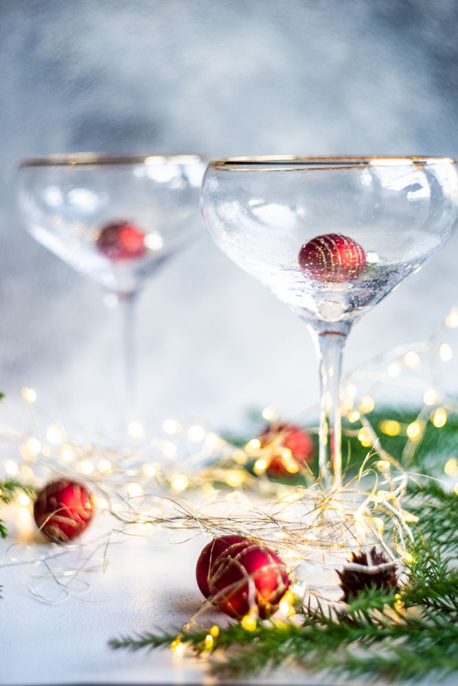 Champagne glass and Christmas decoration