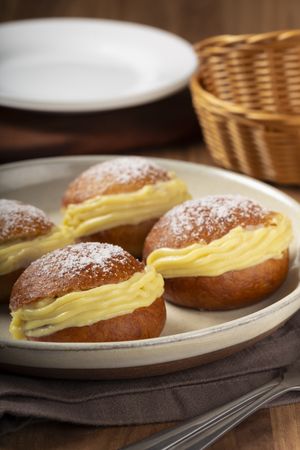 Berlin balls. Bread stuffed with icing cream.