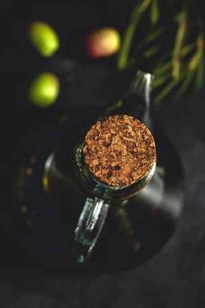 Fresh Spanish extra virgin olive oil with olives