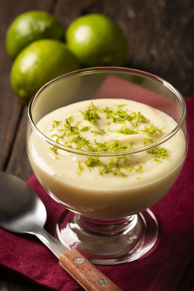 Lemon mousse with lemon zest on top.