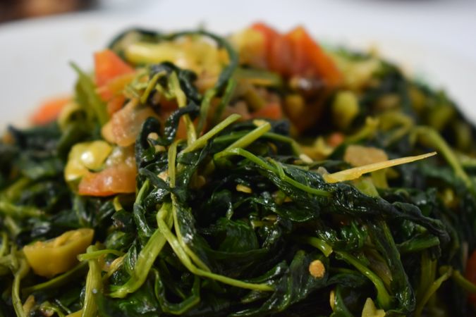 Close up of cooked spinach dish