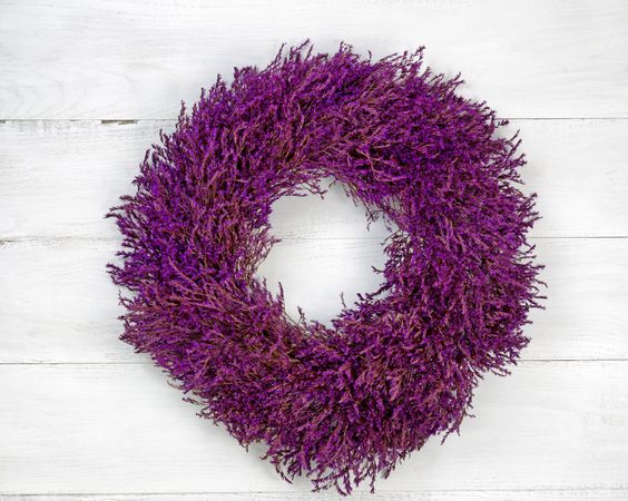 Lavender Wreath on Age Wood