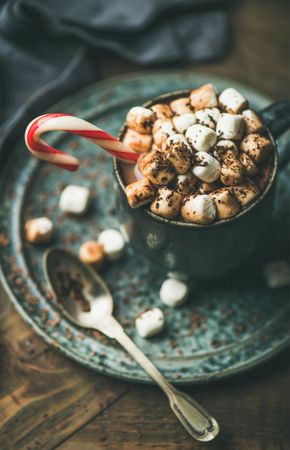 Marshmallows topping of festive hot drink in mug