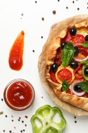 Concept of tasty food, Vegetable galette, top view