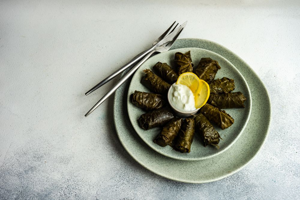 Grey plate of Georgian dolma dish