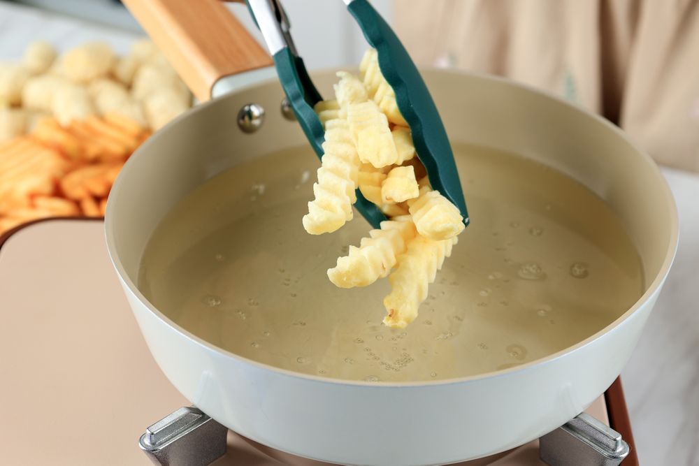 Frying French Fries on Pan