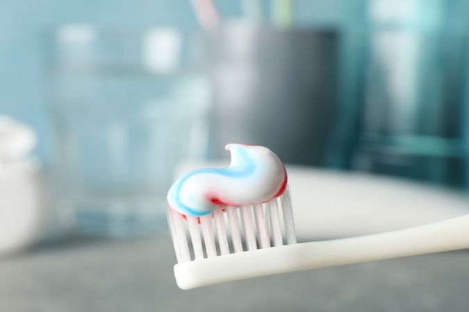 Toothbrush with toothpaste, close up. Dental care