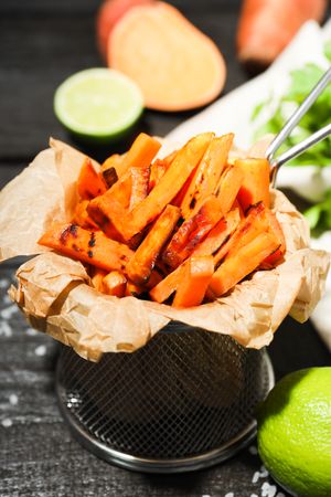 Concept of tasty food - sweet potato fries