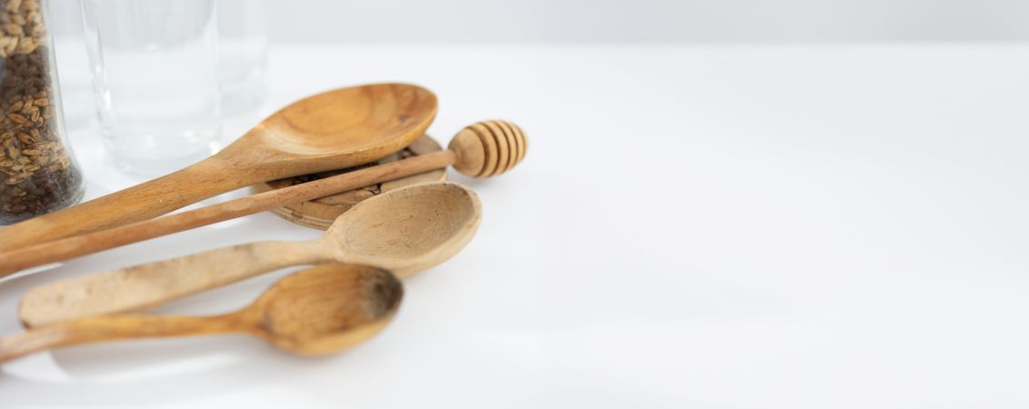 Handcrafted wooden spoons on table