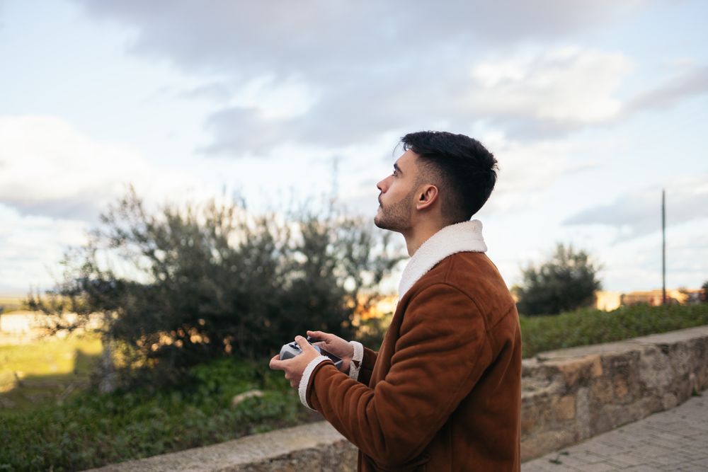Blogger Man Using Drone