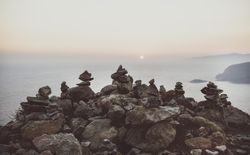 Arranged stones over looking Mediterranean sea