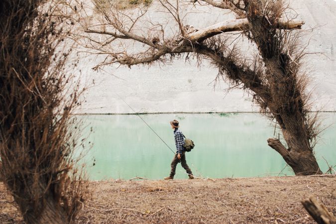 Man fishing near lake
