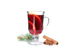 Glass of tasty mulled wine isolated on blank background