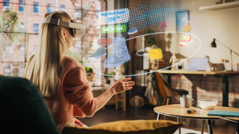 Woman at Home in VR headset