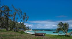 Quiet lagoon with fisherman boats in the Indian Ocean