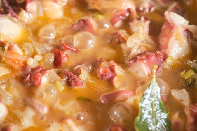 Delicious dish with octopus and spices