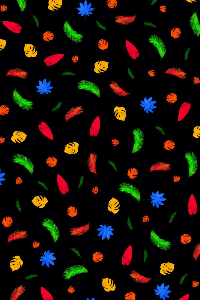 Neon tropical leaves pattern in vivid  fluorescent colors on dark background