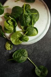 Fresh spinach on a rustic concrete crockery