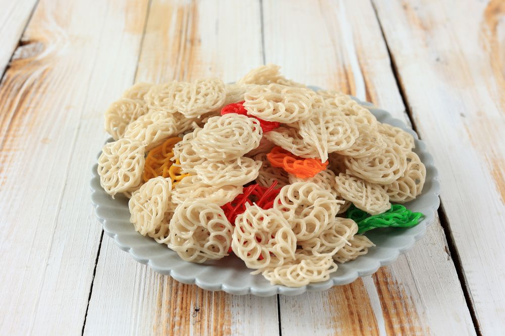 Colorful Kerupuk Kembang Mawar  on Ceramic Plate