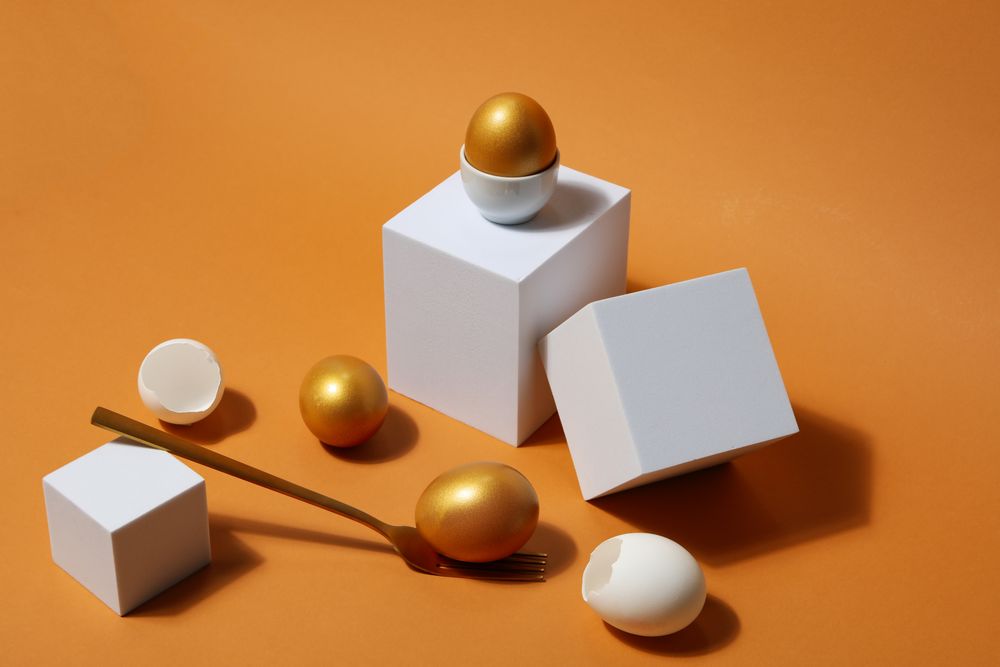 Pension rewards, returns and investment funding concepts, golden eggs