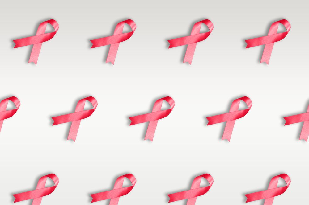 Three rows of pink ribbons