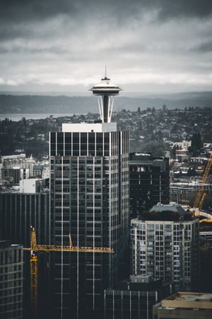 Seattle's skyline under gray sky in Washington, United States