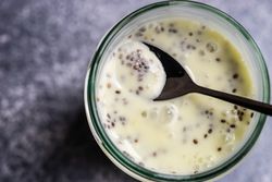 Mason jar of healthy breakfast with chia seeds