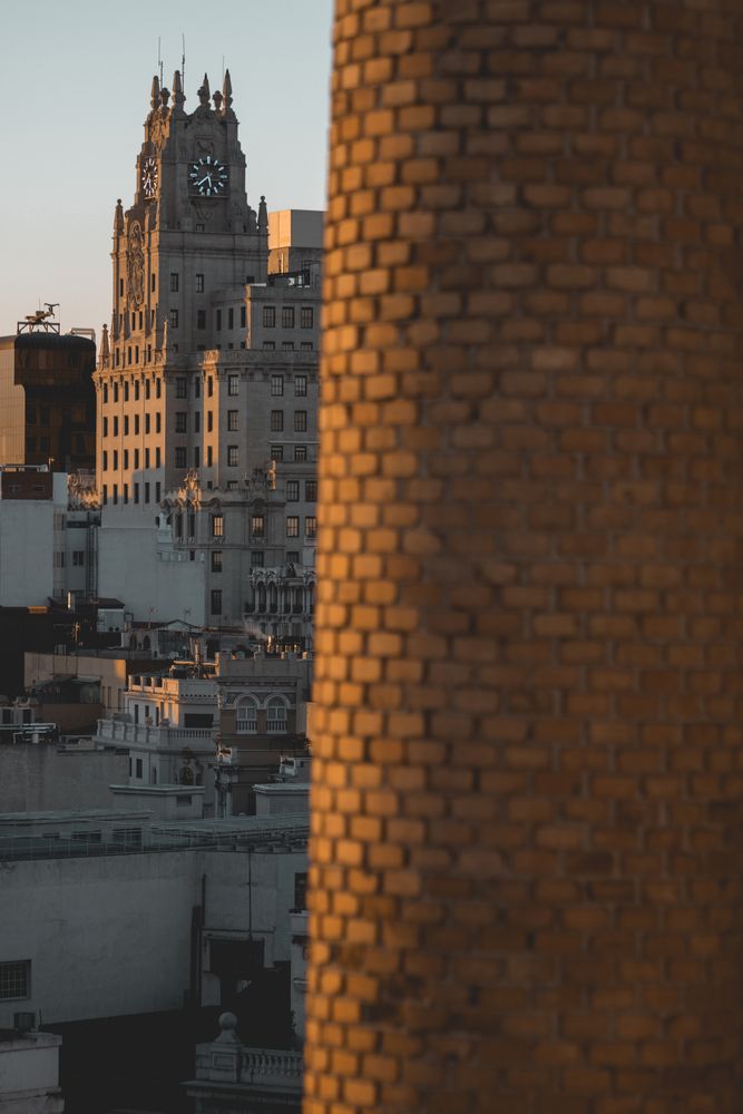 View of city buildings in sunlight