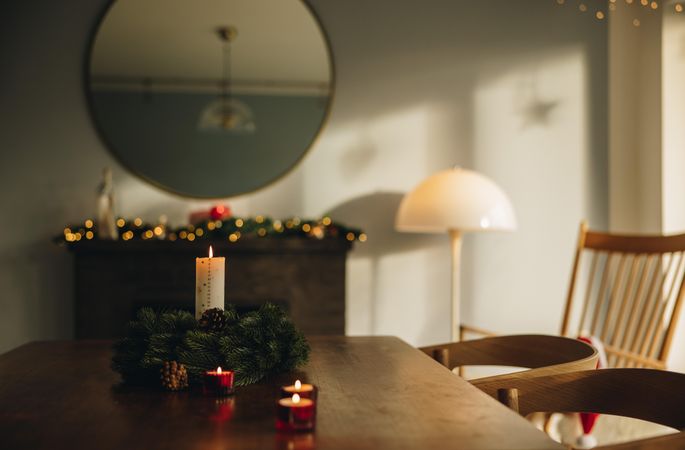 Scandinavian home decorated for Christmas eve celebration