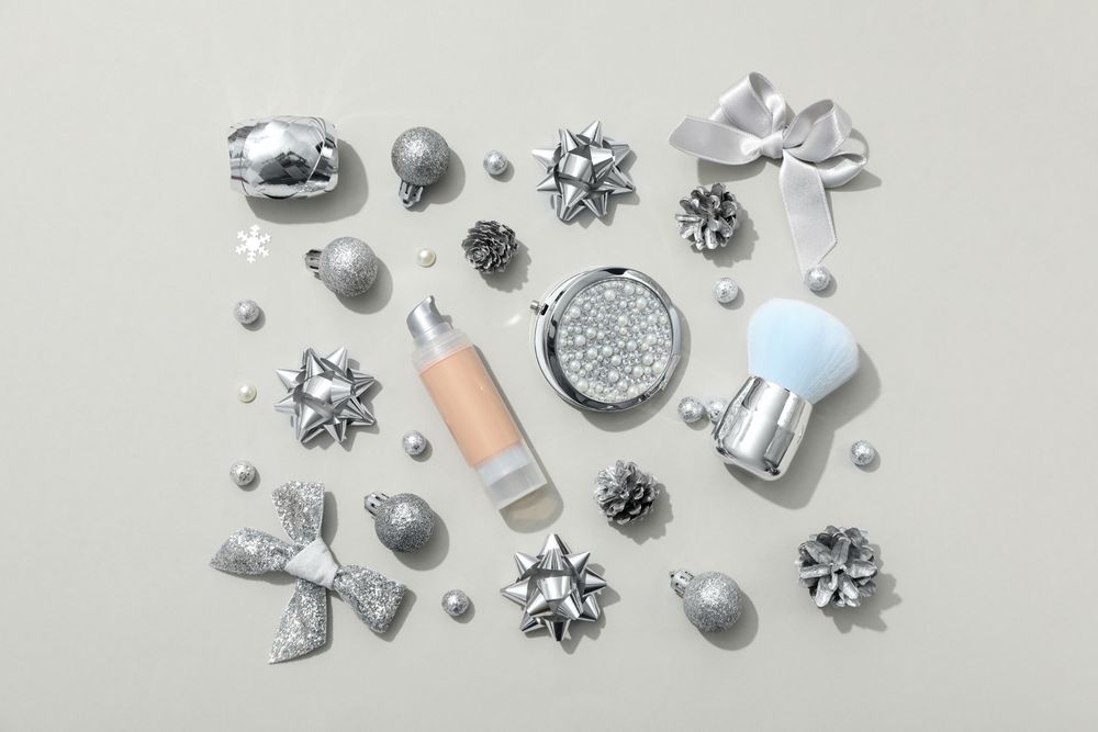 Concept of cosmetics, winter cosmetics, top view